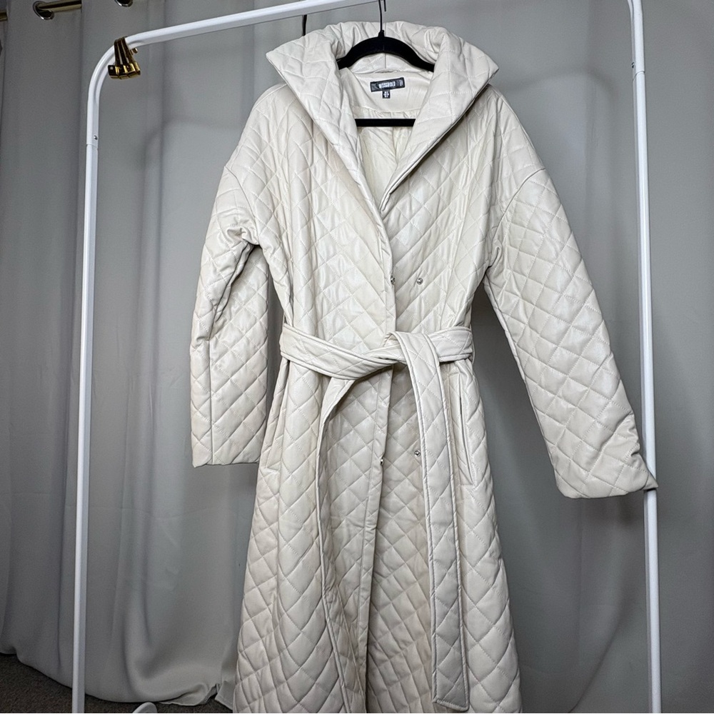 Missguided Cream Fuax Leather Belted Coat